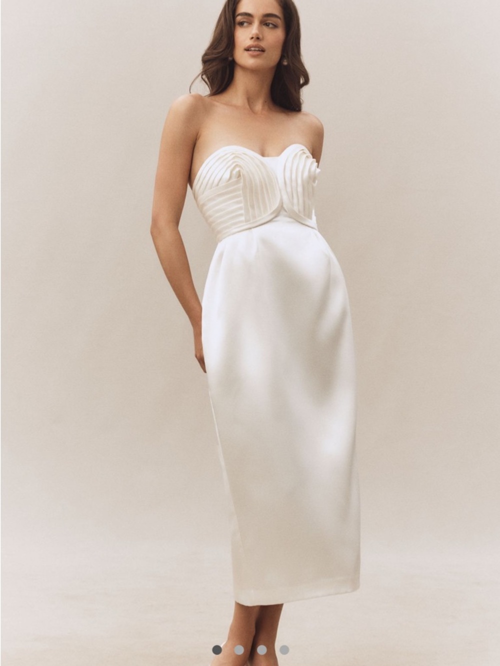 BHDLN Strapless White Satin Midi Dress